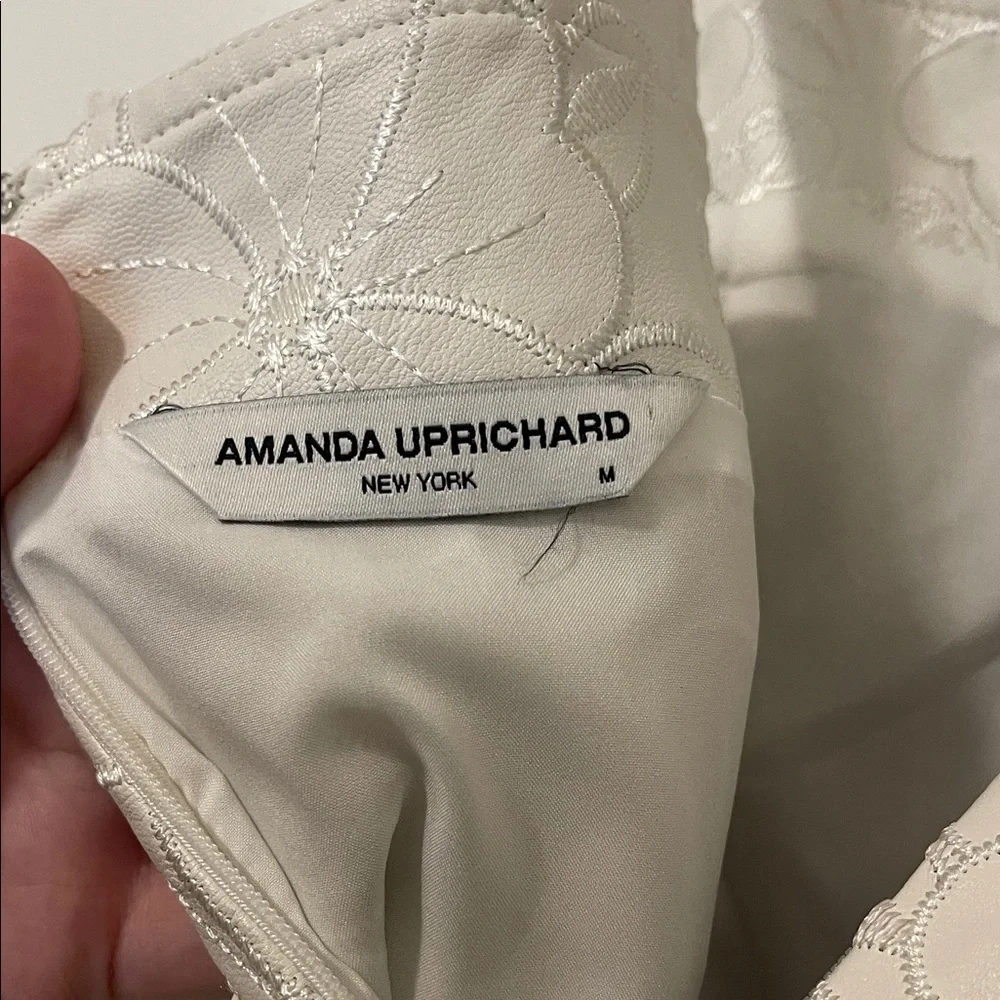 Amanda Uprichard Vegan Leather White Floral Embroidered Dress, Size Medium, EUC - Picture 11 of 11